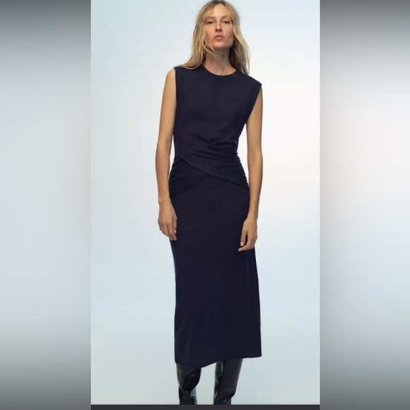 Zara Dresses & Skirts - Zara Terra Cotta Wrap Dress - Navy - Size M - NWT